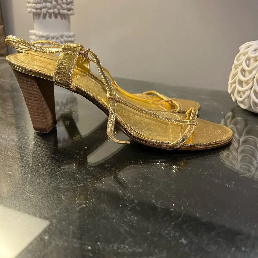 J Crew Gold Carina T-Strap Heels